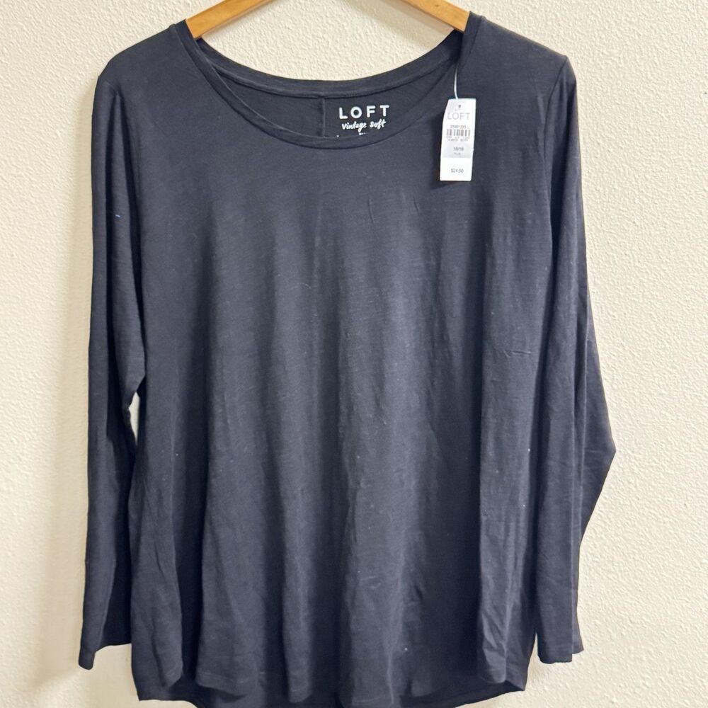 LOFT Vintage Soft Plus Long Sleeve Tee 16/18 Black NWT